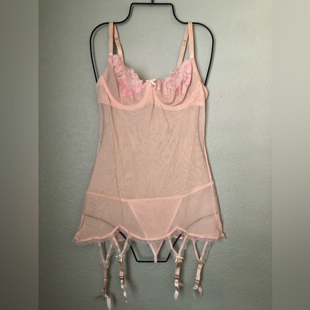 vtg Fredericks of Hollywood light peach? bustier set Women Medium
